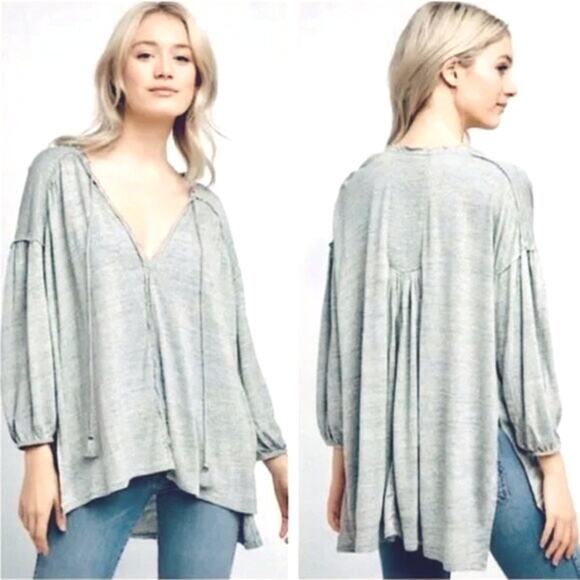 We the Free Linen Blend "Just a Henley" Long-Sleeve Smocked Blouse Top - Size S - Picture 1 of 15